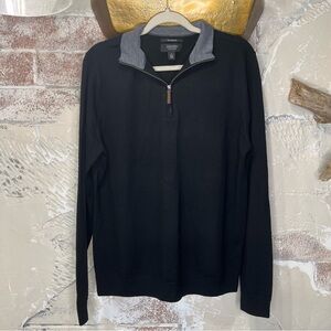 Nordstrom L 100% Merino Wool sweater black quarter zip office casual soft